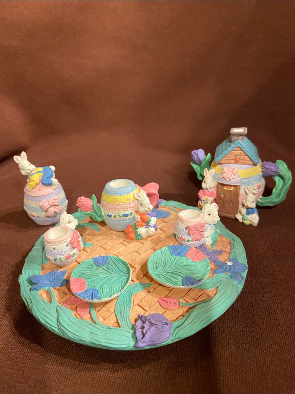 Pastel Bunny Tea Set Holiday Decor - Multicolor